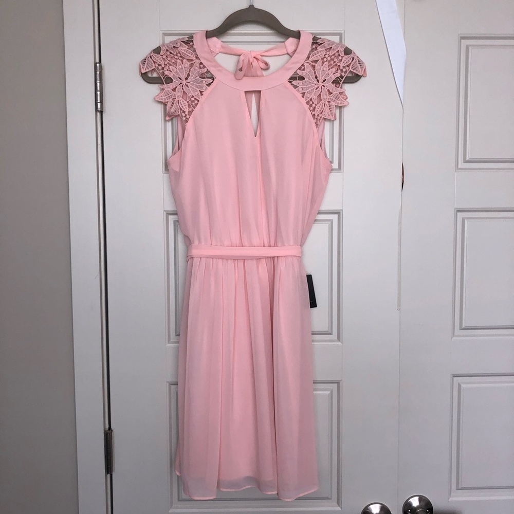 Pink Lace-Cap Sleeved Dress